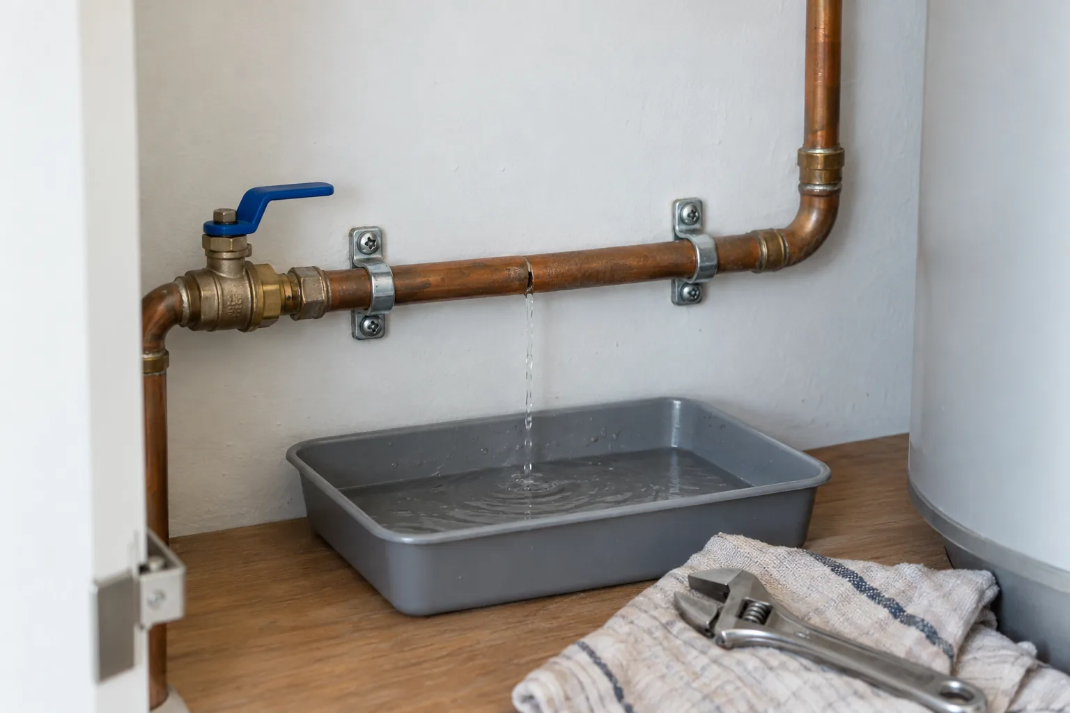 A damaged water pipe releasing water